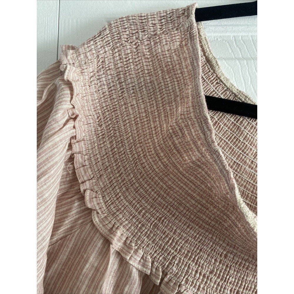 Hayden Los Angeles Smocked Peasant Blouse Womens 2XL Pink Striped Boho Cotton - Picture 4 of 6